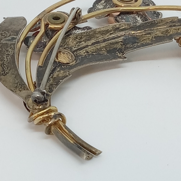 * vintage signed Harry Iskin 10k Gold Fill flowers green stones pin brooch - Picture 4 of 5